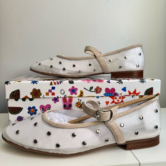 New Jeffrey Campbell Cream Beige Mesh Studd Flats Suede Piping Women's size 10 - Picture 1 of 8